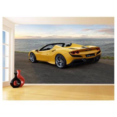 Imagem de Papel De Parede 3D Carro Ferrari Amarela Pista 3,5M Car148