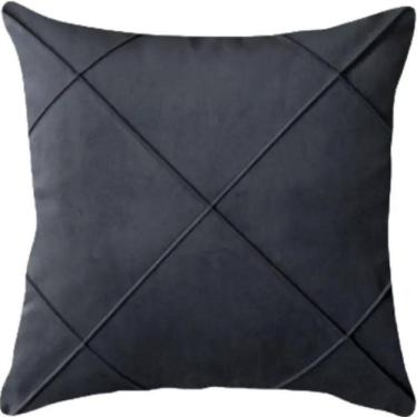 Imagem de Capa De Almofada Suede Aveludada Drapeada 45x45cm Grafite