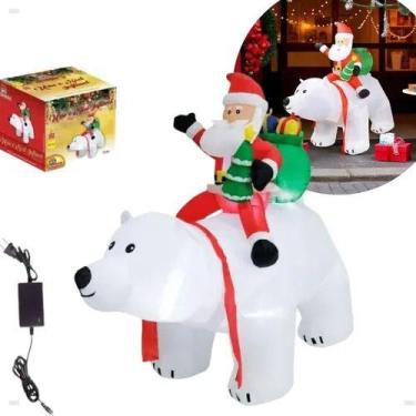 Imagem de Urso e Noel de Natal Inflável de 190cm Bivolt Com Luz Art Christmas - 