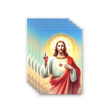 Imagem de Pacote com 5 cartas sagradas laminadas do Sagrado Coração de Jesus - Cartões de Oração Católica com Oração de Consagração - Bolso Durável - Tamanho Devocional para Oração Diária e Reflexão Espiritual