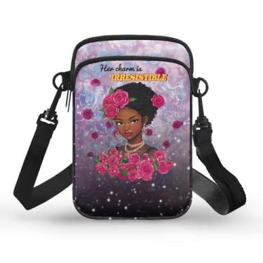 Imagem de Ecaestolph Bolsa tiracolo feminina pequena bolsa mensageiro bolsas porta-cartão chave carteira para mulheres e homens, Rosa feminina afro-americana, One Size