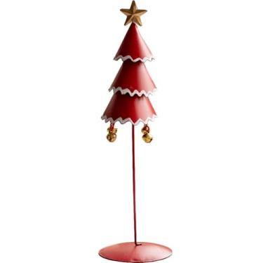 Imagem de Árvore de Natal de 24 cm com sino dourado, pequena árvore fina para famílias, crianças e amigos (Rojo)