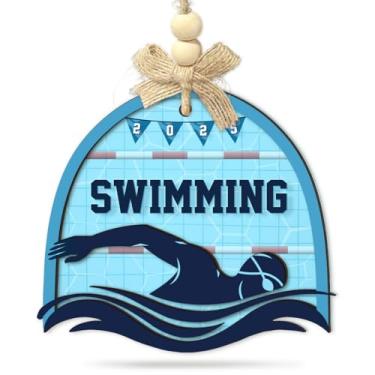 Imagem de CHOANG Enfeite de Natal de natação 2025 - Medalha de Natal de acrílico de madeira para nadadores - Presente esportivo de piscina para atletas, adolescentes, treinadores, meninos e meninas