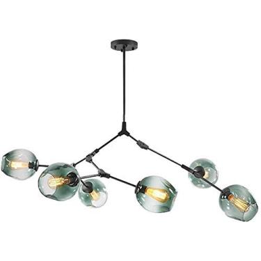 Imagem de Lustre E27 Nordic Glass Ball Chandelier Altura ajustável, Lustre preto fosco, E26 Metal Hand Blow Branches Pendant Light, Luminárias de globo de meados do século de 79"