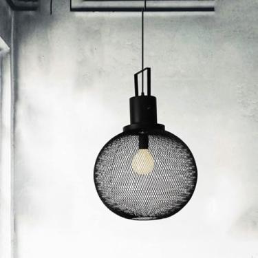 Imagem de Lustre minimalista moderno Led E 27 Fonte de luz Lâmpada de restaurante - Cabeça única Redonda Preta Malha esférica Industrial Vento Sala de estar Luminária pendente, Decoração moderna