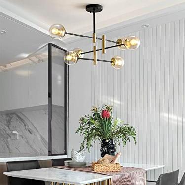 Imagem de Luminária de teto semi-embutida com 6 luzes, luminária pendente de decoração de sala de jantar de meados do século, base E26, lustre moderno compatível com cozinha de fazenda, quarto, estudo