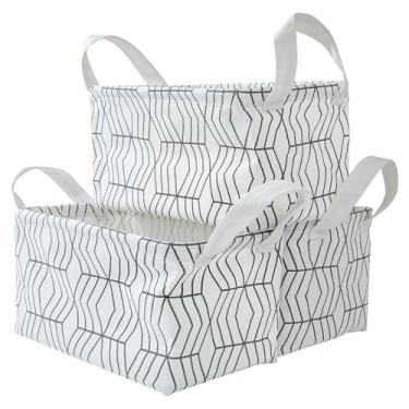 Imagem de Kaaltisy Conjunto de cesta branca de armazenamento, pacote com 3 caixas organizadoras à prova d'água, recipientes listrados pretos para prateleiras, brinquedos de escritório