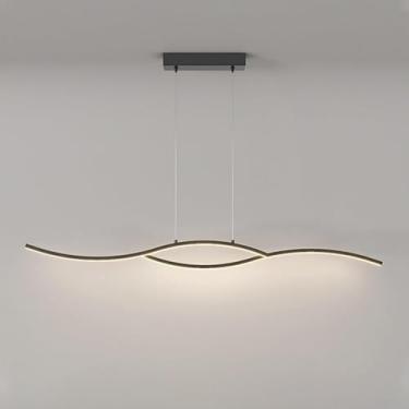 Imagem de Lustre Fazenda Cozinha Ilha Iluminação Moderna Lustre Linear Longo Tira Pendente Luz Regulável Branco Luminária Pendente de Teto para Sala de Jantar Bar Restaurante, Preto
