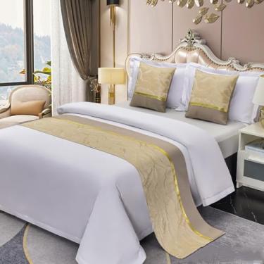 Imagem de Cachecol de corredor de cama de hotel, sem desbotamento, proteção de cama de luxo para quarto, decoração moderna, toalha de cama macia para solteiro, Queen, tamanho king, dourado||50 x 210 cm para