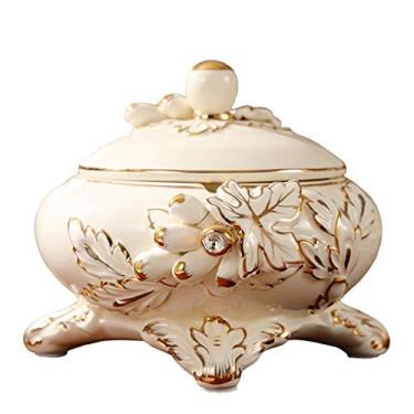 Imagem de Cinzeiro de cerâmica com tampa para ambientes externos, interiores, casa, mesa de centro, escritório, mesa de trabalho, cinzeiro lindamente decorado, cinzeiro de 19 cm para fumante de 19 cm