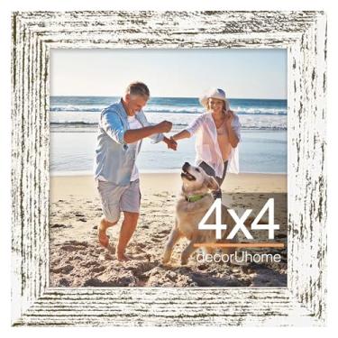 Imagem de decorUhome Porta-retrato 10 x 10 cm, para exibição de imagens 10 x 10 cm, moldura para parede e mesa, branco envelhecido, 1 pacote