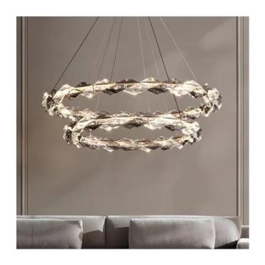Imagem de Lustre LED de design de cristal de luxo moderno compatível com sala de estar, sala de jantar, cozinha, luzes de teto de quarto, lustre de anel cromado, lâmpadas de lustre