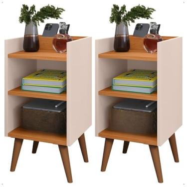 Imagem de Kit 2 Mesa de Cabeceira para Quarto Charme Cores Apoio de Cama Mesinha 61x30x30cm(KIT MAX OFF WHITE CINAMOMO)