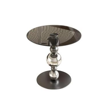 Imagem de Mesa auxiliar de mesa auxiliar de vidro criativa para sofá, apartamento pequeno, sala de estar, mesa de canto de centro pequena de aço inoxidável simples e moderna mesa auxiliar para sofá (diâmetro 50