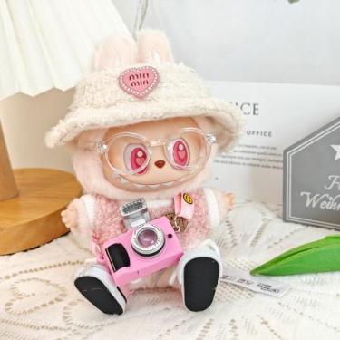 Imagem de Conjunto de roupas para bonecas Labubu de 17 cm com chapéu, câmera, óc