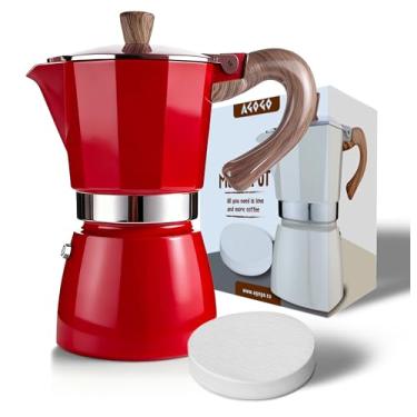 Imagem de AGOGO Panela Milano Moka, máquina de café expresso, Greca, cafeteira turca com filtro de papel, 6 xícaras vermelhas