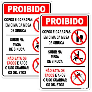 Imagem de Placa de Aviso Proibido Mesa de Sinuca, PS 1mm, 20x30cm, Impressão UV, com Fita Dupla Face, para Bares e Salões de Jogos (2)