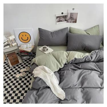 Imagem de Conjunto de capa de edredom King de cor sólida, conjunto de capa de edredom preto, conjunto de capa de cama de tecido adequado para a pele (B tamanho solteiro 4 peças)
