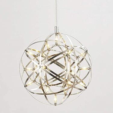 Imagem de BUUQSGKV Luzes pendentes de fogos de artifício de LED, lustre redondo estrelado, bola nórdica, candeeiro de suspensão de teto de metal em aço inoxidável, lanterna, restaurante, loja, sala de estar