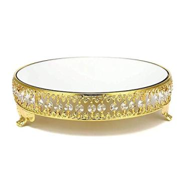 Imagem de Suporte de bolo redondo espelho suporte de bolo bandeja de sobremesa vertical suporte de bolo suprimentos de festa casamento (cor: ouro tamanho: 31 x 8 cm)