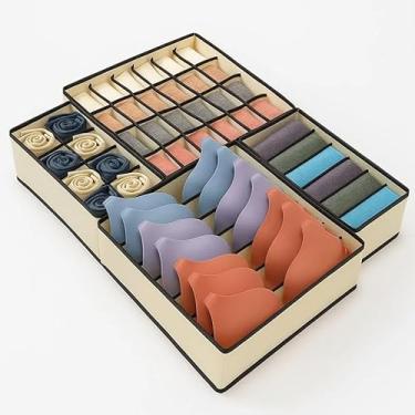 Imagem de Organizador de Gavetas Premium, Kit com 4 Peças para Roupas Íntimas, Meias, Lingerie e Roupas de Cama, Divisórias Múltiplas, Bege