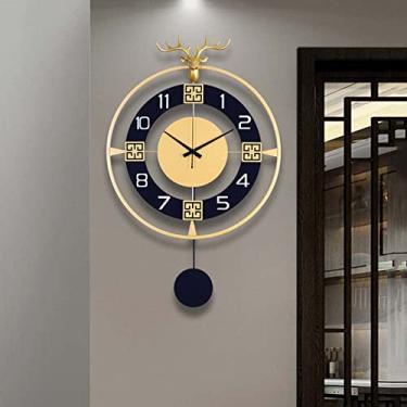Imagem de ZYHSIJOBAS Decoração de parede de metal para casa, relógio de parede para decoração de sala de estar, relógio de parede com pêndulo grande, relógios artísticos de design geométrico