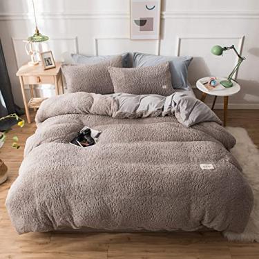 Imagem de Conjunto de capa de edredom ultramacio, conjunto de cama confortável e desgrenhado espesso com fecho de zíper, conjunto de capa de edredom reversível quente para o inverno King branco 220 x 240 cm (87