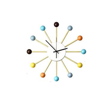 Imagem de ZYHSIJOBAS Relógio de parede de metal de ferro forjado com bola colorida design silencioso relógio grande autoadesivo