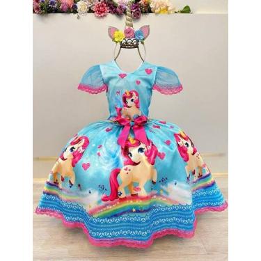 Imagem de Vestido Fantasia Infantil Unicórnio Colorido para Festas e Eventos - F