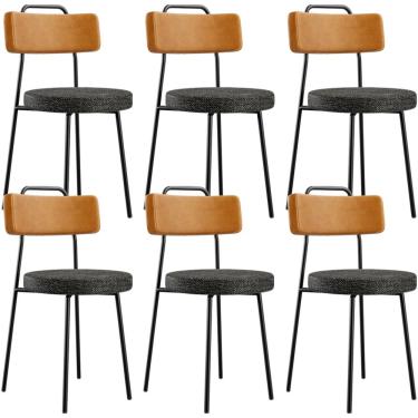 Imagem de Kit 06 Cadeiras Decorativa Estofada Sala Jantar Barcelona L02 Couríssimo Whisky Linho Chumbo - Lyam