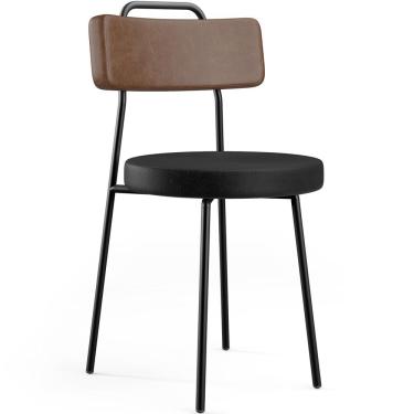 Imagem de Cadeira Decorativa Estofada Para Sala De Jantar Barcelona L02 Couríssimo Marrom Preto - Lyam