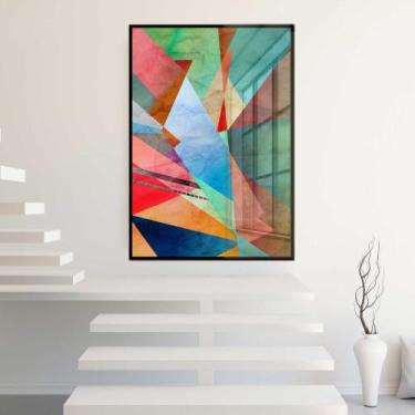 Imagem de Quadro Decorativo com Moldura e Acrilico Cristal Vidro Abstrato Formas