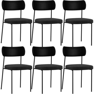 Imagem de Kit 06 Cadeiras Para Sala De Jantar Melina L02 Couríssimo Preto Linho Chumbo - Lyam Decor