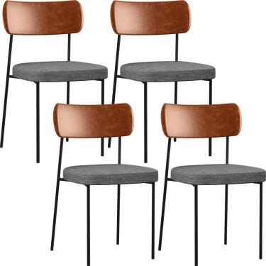 Imagem de Kit 04 Cadeiras Para Sala De Jantar Melina L02 Couríssimo Camel Linho Cinza Escuro - Lyam Decor