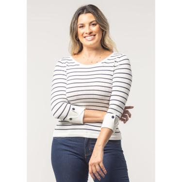 Imagem de Blusa 3/4 Pau a Pique Modal Branco e Azul Marinho