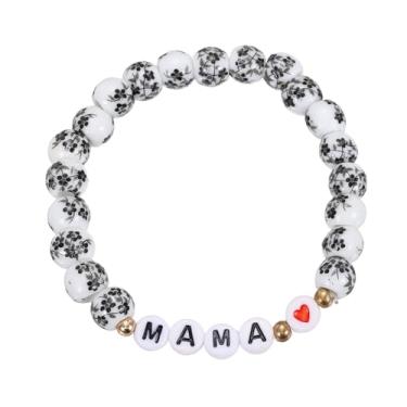 Imagem de PATIKIL Pulseira de porcelana azul e branca para mãe, pulseira de coração MAMA de cristal vintage floral com cordão elástico feito à mão com bolsa de veludo para presentes de Dia das Mães, coração