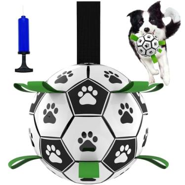 Imagem de Brinquedos para cães, bola para cães, brinquedo interativo para cães de puxão para guerra, brinquedo de piscina de 18,5 cm com etiqueta de agarrar, funciona como uma bola rolante ativa, vem com bomba