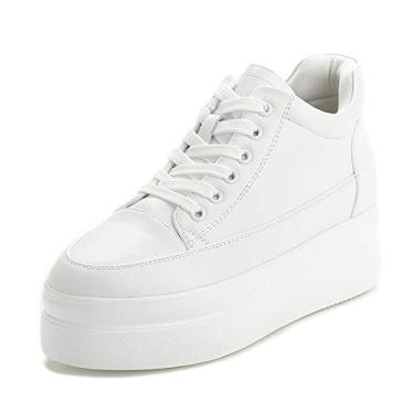 Imagem de Bigfanshu Botas femininas de cano curto plataforma vulcanizada outono feminino salto alto aumento de altura sapatos femininos moda casual botas, Branco, 5