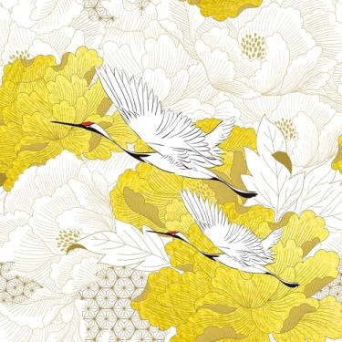Imagem de Decotalk Papel de parede de guindaste descasque e cole branco amarelo floral pássaro papel de parede para banheiro quarto papel de parede vintage 17,5x120 polegadas flor tradicional pássaro murais de