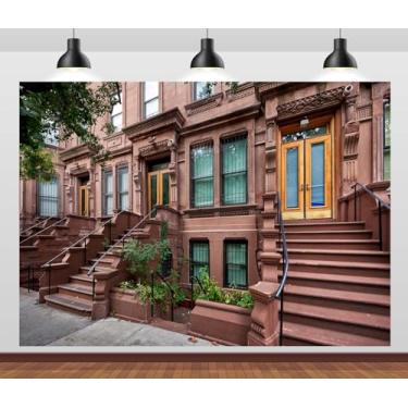 Imagem de CORFOTO Pano de fundo de 2,1 x 1,5 m da cidade de Nova York, cenário histórico de Manhattan, cenário de fotografia de monumento de bairro de Manhattan, cenário de fotografia de prédio, decoração de