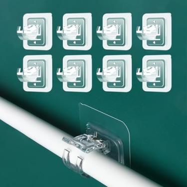 Imagem de 8 peças de ganchos de varão de cortina sem broca para suportes de 2 cm de diâmetro, ganchos de varão de cortina ajustáveis para banheiro e cozinha