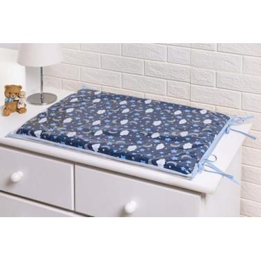 Imagem de Trocador para bebe Menino Azul Marinho Estrelas Céu cinza Viés Azul be