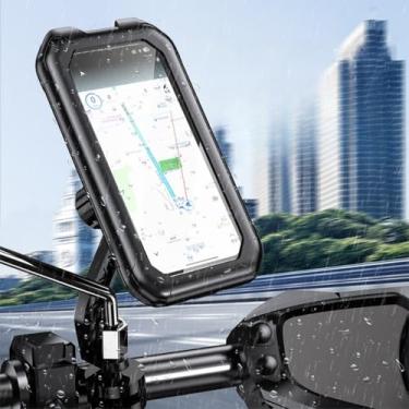 Imagem de Suporte de telefone para motocicleta com acesso ao cabo de carregamento, suporte resistente à água giratório de 360° para dispositivos de 17,8 cm, compatível com E-Bike e Scooter