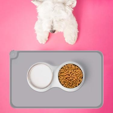 Imagem de Tapete impermeável para ração para cães, jogos americanos mais pesados e espessos para gatos e cães, tapetes de silicone antiderrapante para animais de estimação (48 x 30 cm cinza)