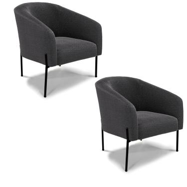 Imagem de Poltrona Decorativa Pé de Ferro Preto Kit 2 Stella Bouclê Grafite D03 - D'Rossi