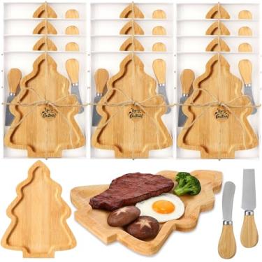 Imagem de Teenyyou 12 tábuas de corte de árvore de Natal, presente com facas de queijo, tábua de charcutaria de Natal a granel para cozinha, bandeja de servir pão de madeira, travessas para decoração de festas