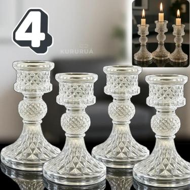 Imagem de Castiçal De Vidro Candelabro 4 Unidades Premium Alto Brilho