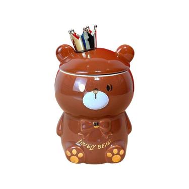 Imagem de Caneca 3d Ursinho Marrom Com Tampa E Colher - Ideal Para Chá E Café, ótima Para Presentes!