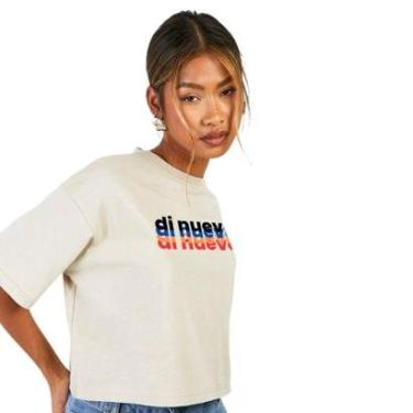 Imagem de Camiseta Cropped Oversized em Algodão Marfim Estampa Di Nuevo Folgado-Feminino
