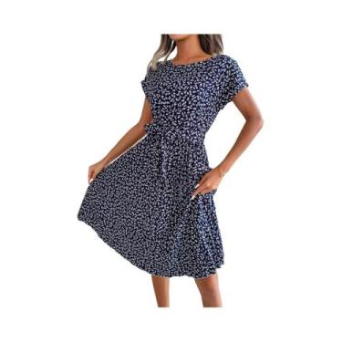 Imagem de Vestido Feminino Floral Plissado - Primavera/Verão - Cintura Alta, BR-